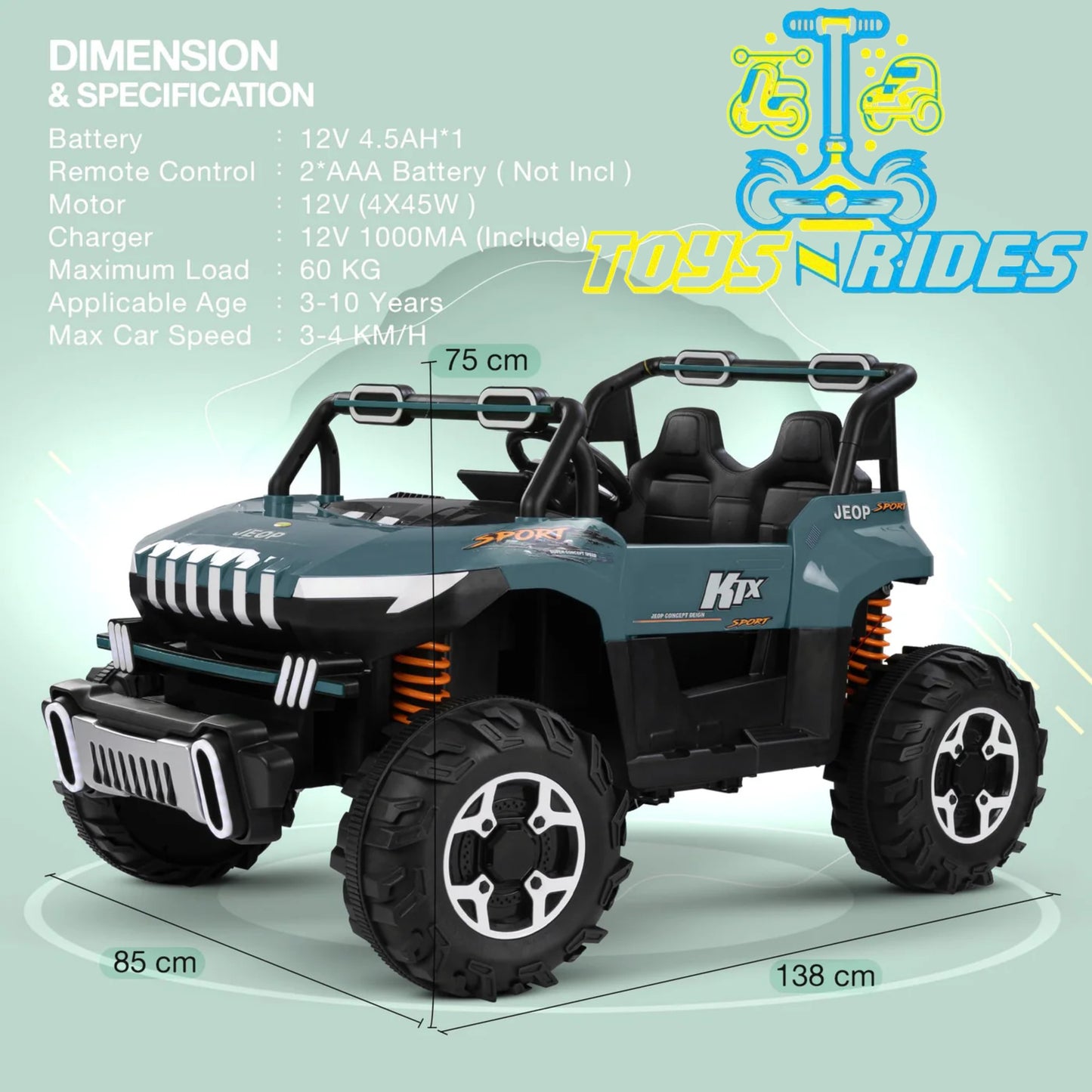1. **12V Kids Jeep by TOYSNRIDES โ Battery-Powered Ride-On Car** ๐
2. **Off-Road Kids Jeep with Remote Control & Unbreakable Tyres** ๐
3. **Waterproof Kids Battery Car by TOYSNRIDES** ๐ง๏ธ
4. **Long-Lasting Battery-Powered Jeep for Kids** ๐
5. **Spacious Ride-On Jeep for Ages 3-15 by TOYSNRIDES** ๐