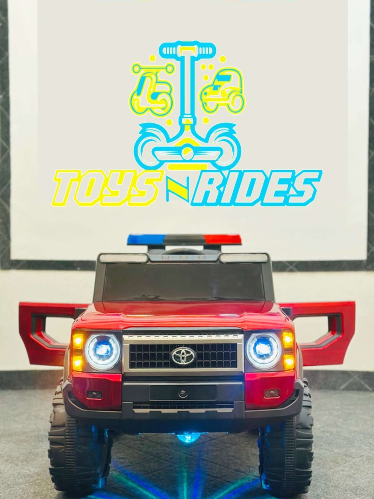 New Toyota Shape Battery Operated Jeep – 2025 FJ Cruiser driving on rough terrain, showcasing its 4WD power and rugged design.