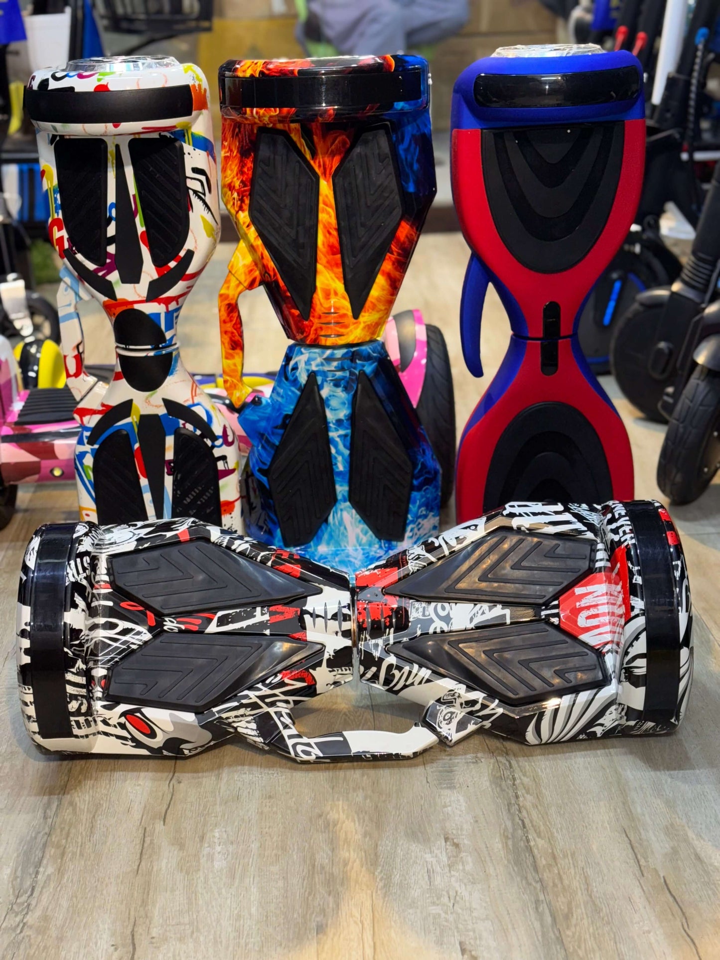 Kids and adults enjoying the TOYSNRIDES electric Segway scooter with flash wheels and cool lights.