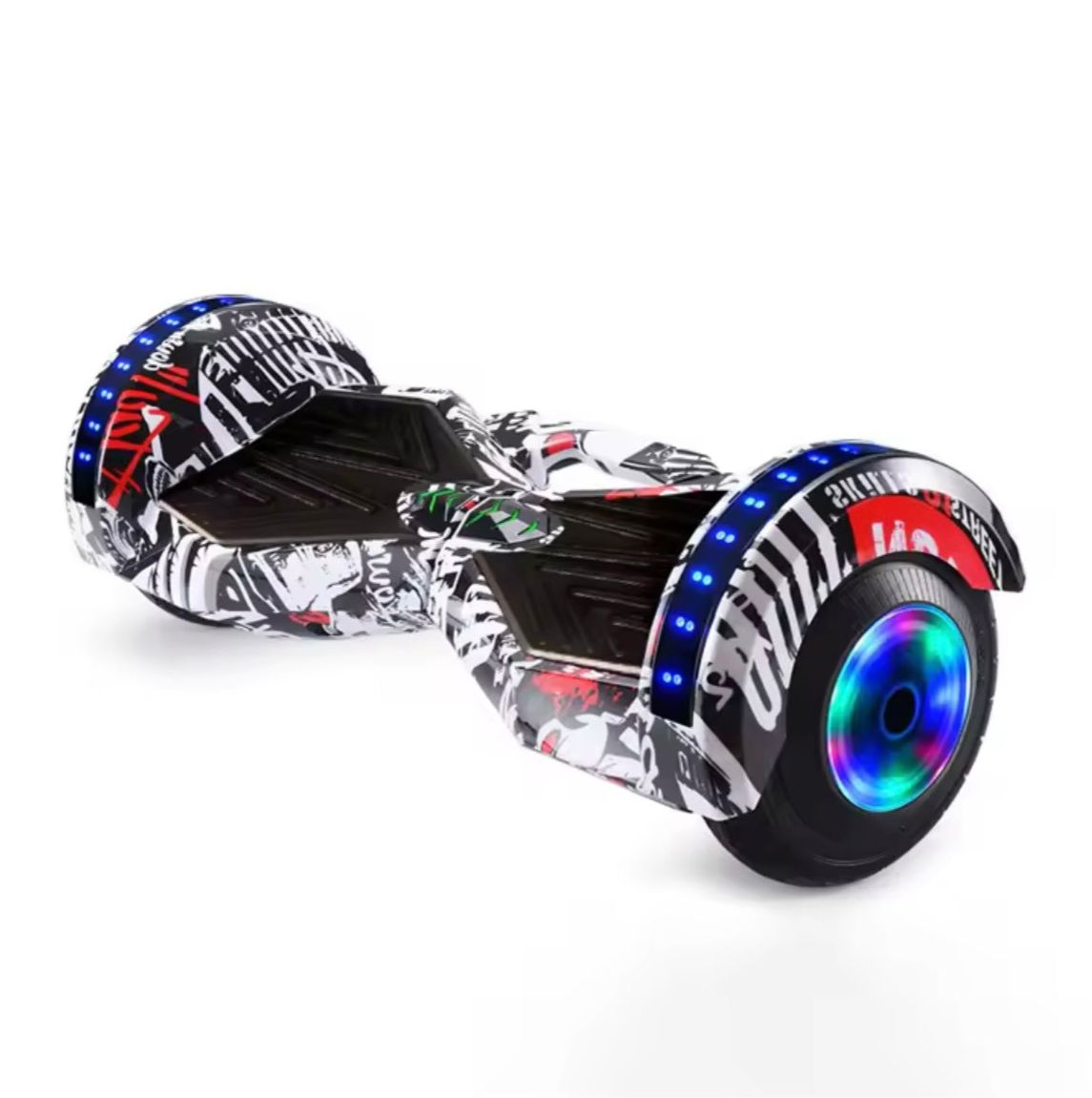 TOYSNRIDES electric scooter cruising on a smooth surface with flash wheels glowing.