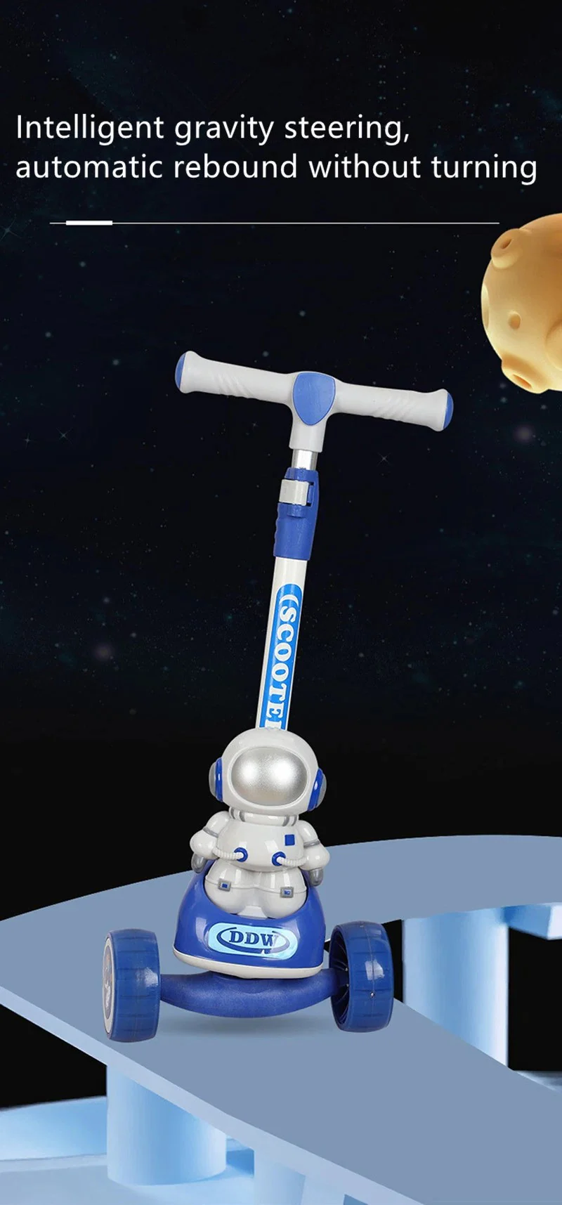 Kids Three Wheels Kick Scooter With Light And Music In Austaronaut Style