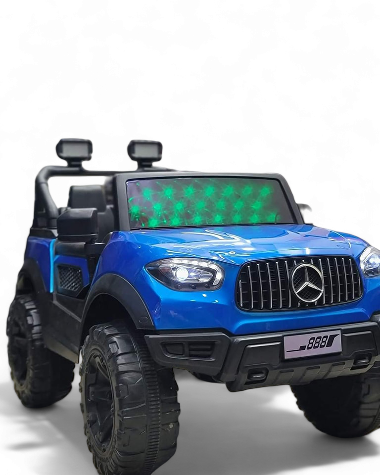 Stylish Mercedes Jeep toy car with flashing lights and USB music player.