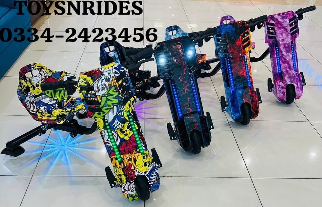 Kids 3-Wheel 360 Electric Drift Scooter by TOYSNRIDES with Bluetooth, LED wheel lights, shock absorbers, and adjustable length. Perfect for outdoor fun and drifting adventures!