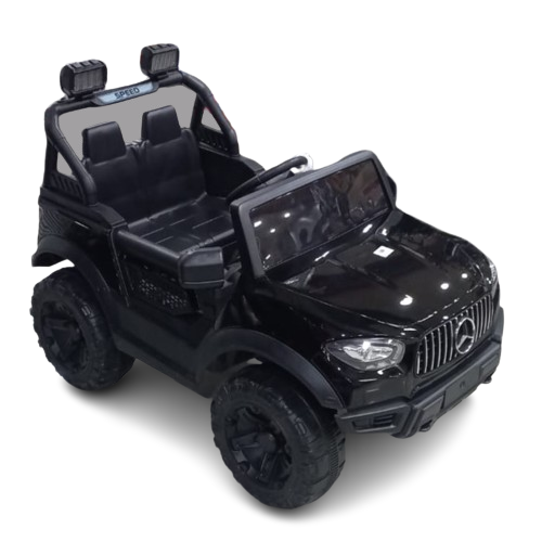 Battery-operated ride-on car for kids with car absorber and openable doors.