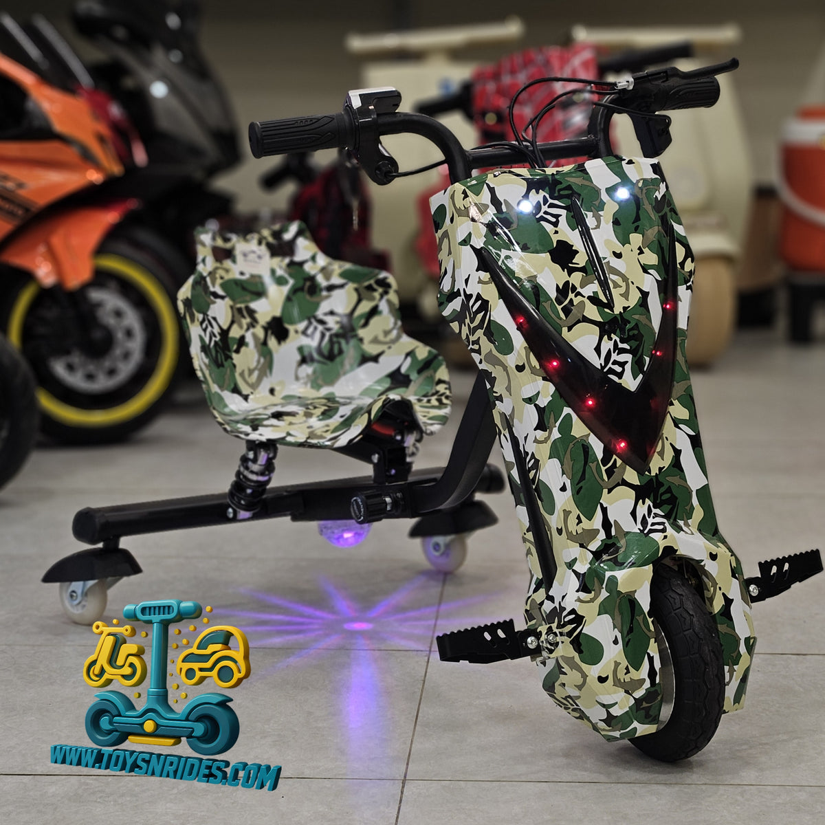 Kids 3 Wheel Electric Drift Scooter 36V Lithium Battery β Stunt Drift Bike with LED Lights, Bluetooth & Adjustable Size