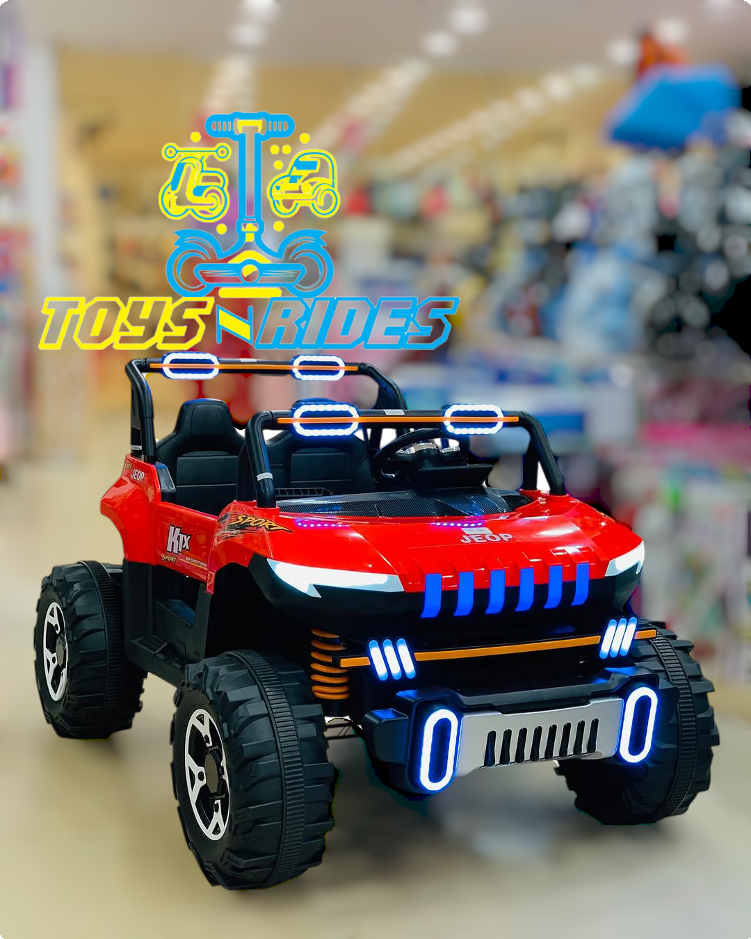 Rechargeable 12V Kids Jeep from TOYSNRIDES - Jumbo sitting capacity for ages 3-15 years, featuring unbreakable tyres and a waterproof design for endless outdoor fun