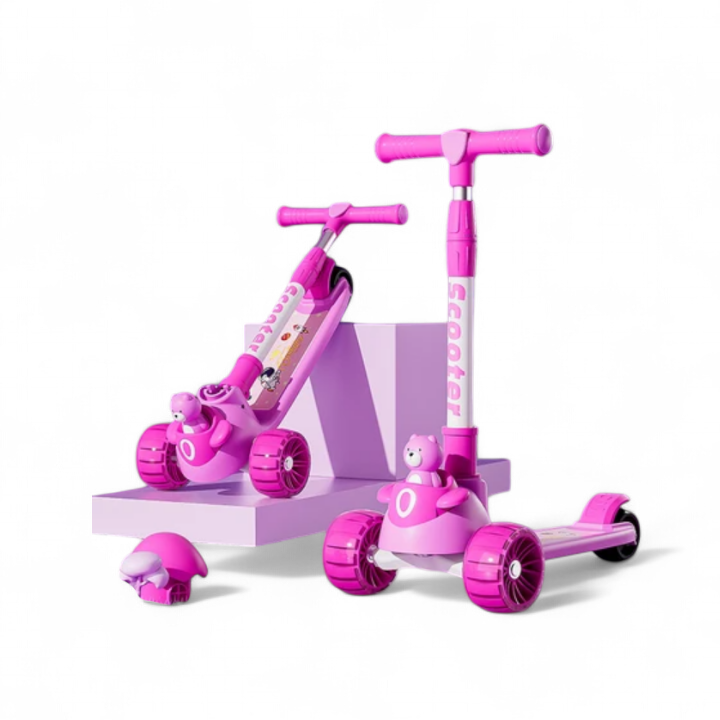 Manual & foldable child's Scooty with cute bear figure for kids for ages 3-10