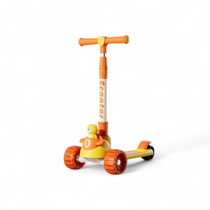 Manual & foldable child's Scooty with cute bear figure for kids for ages 3-10