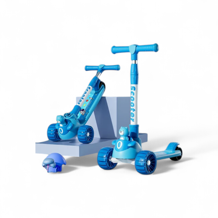 Manual & foldable child's Scooty with cute bear figure for kids for ages 3-10