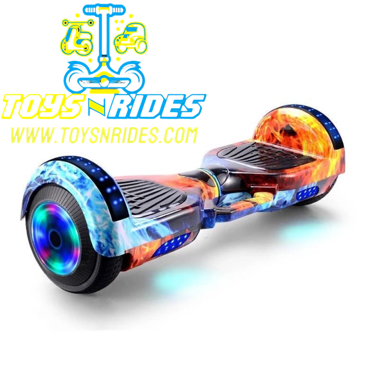 6.5-inch self-balancing hoverboard with blue LED lights and aluminum wheels