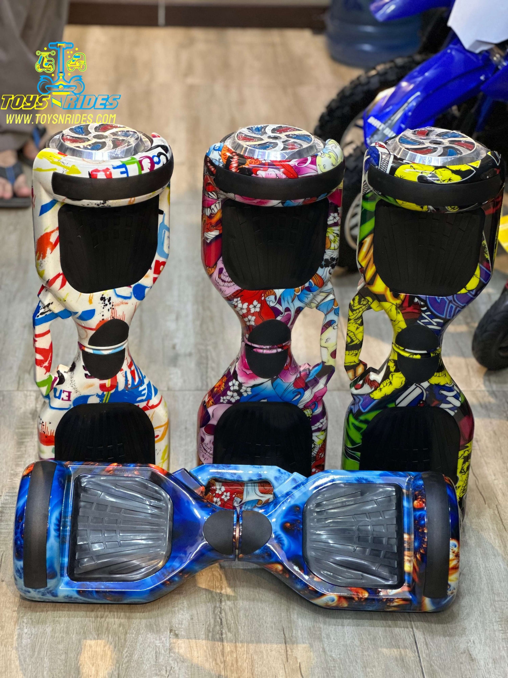 Teen riding TOYSNRIDES Bluetooth hoverboard with LED body lights