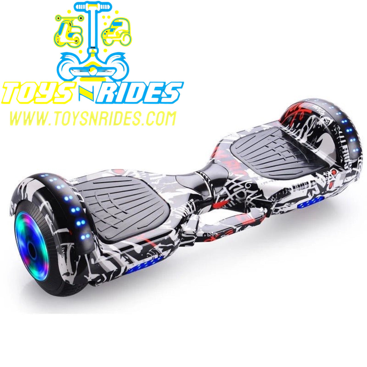 Teen riding TOYSNRIDES Bluetooth hoverboard with LED body lights
