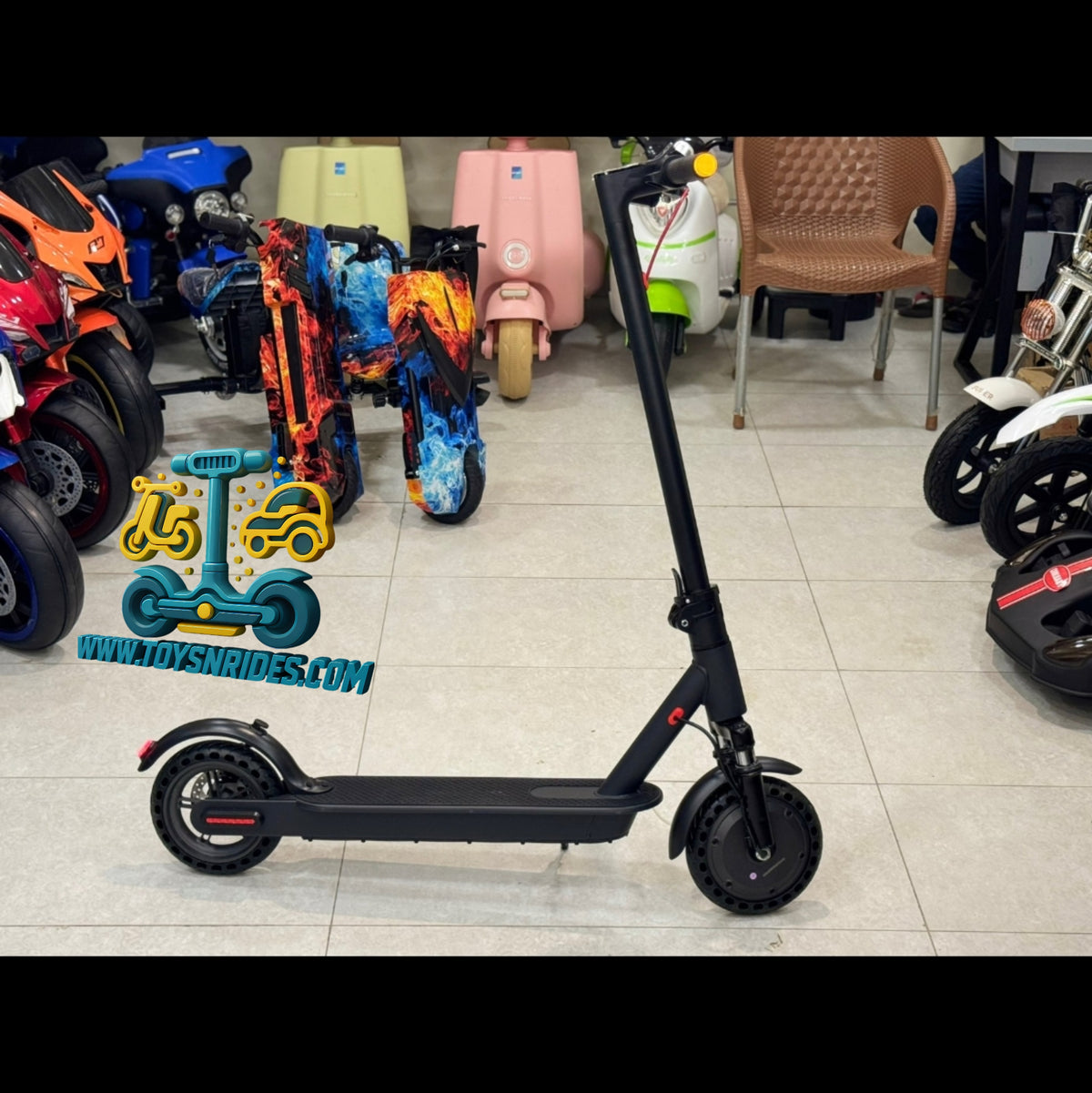 Electric scooter with solid puncture-resistant tyres