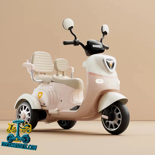 Children's toy scooter with a beige and white design 