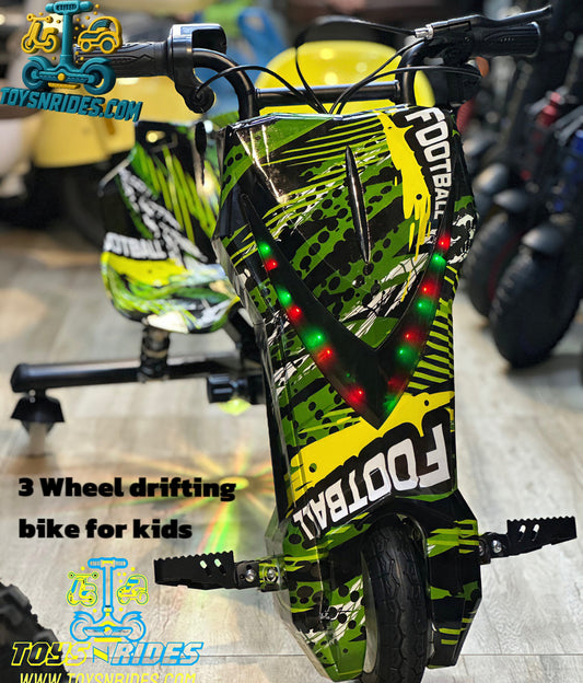 3 wheel drifting bike for kids with colorful design and visible brand logo.