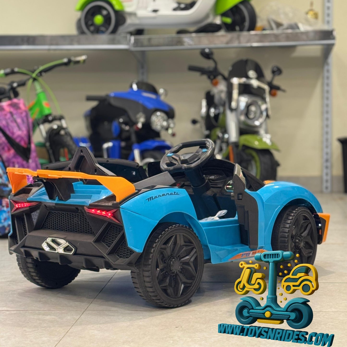 Lamborghini style kids electric ride on car blue 12V with remote control Pakistan