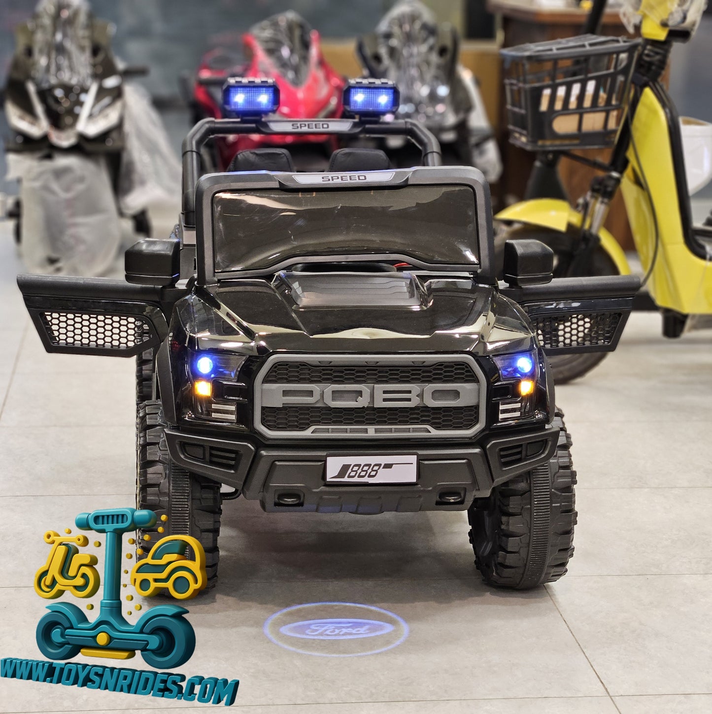 Ford Shape Kids Battery Operated Remote Control Jeep 12V – Ride On Car for Kids with Music, Lights & Swing System | TOYS N RIDES Pakistan