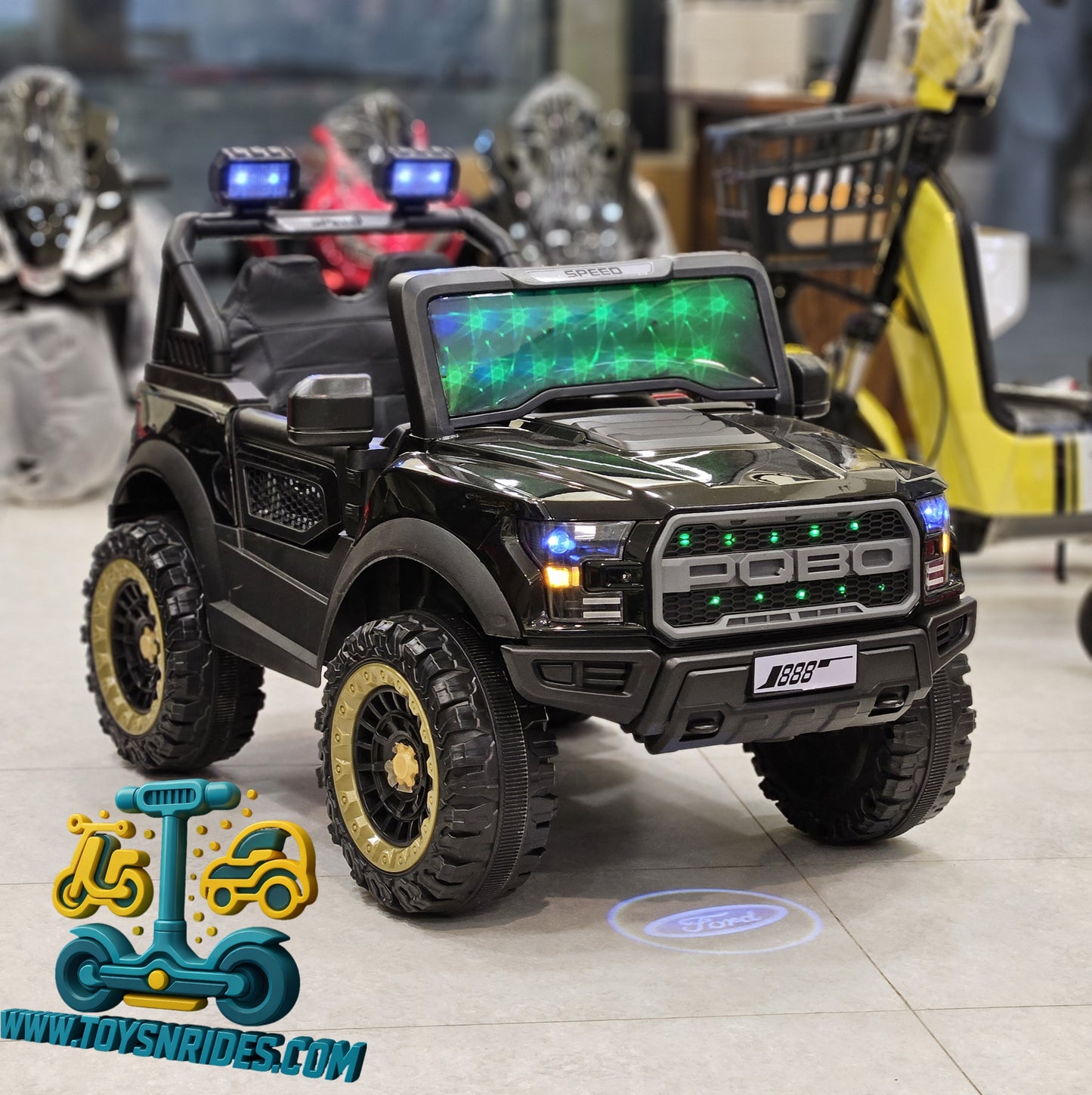 Ford Shape Kids Battery Operated Remote Control Jeep 12V – Ride On Car for Kids with Music, Lights & Swing System | TOYS N RIDES Pakistan