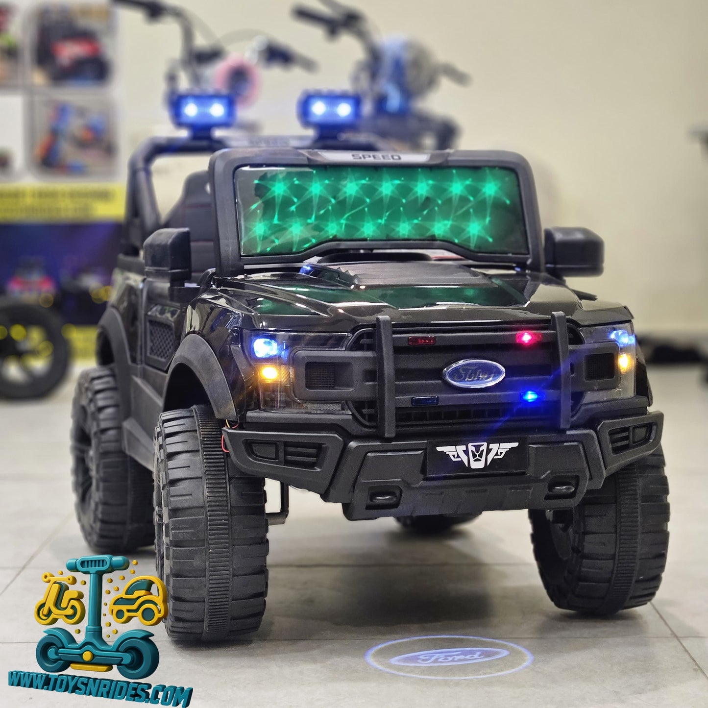 Ford Shape Kids Battery-Operated Remote Control Jeep – 12V Kids Battery Car with Music, Lights, and Swing System | TOYSNRIDES-Toysnrides.com