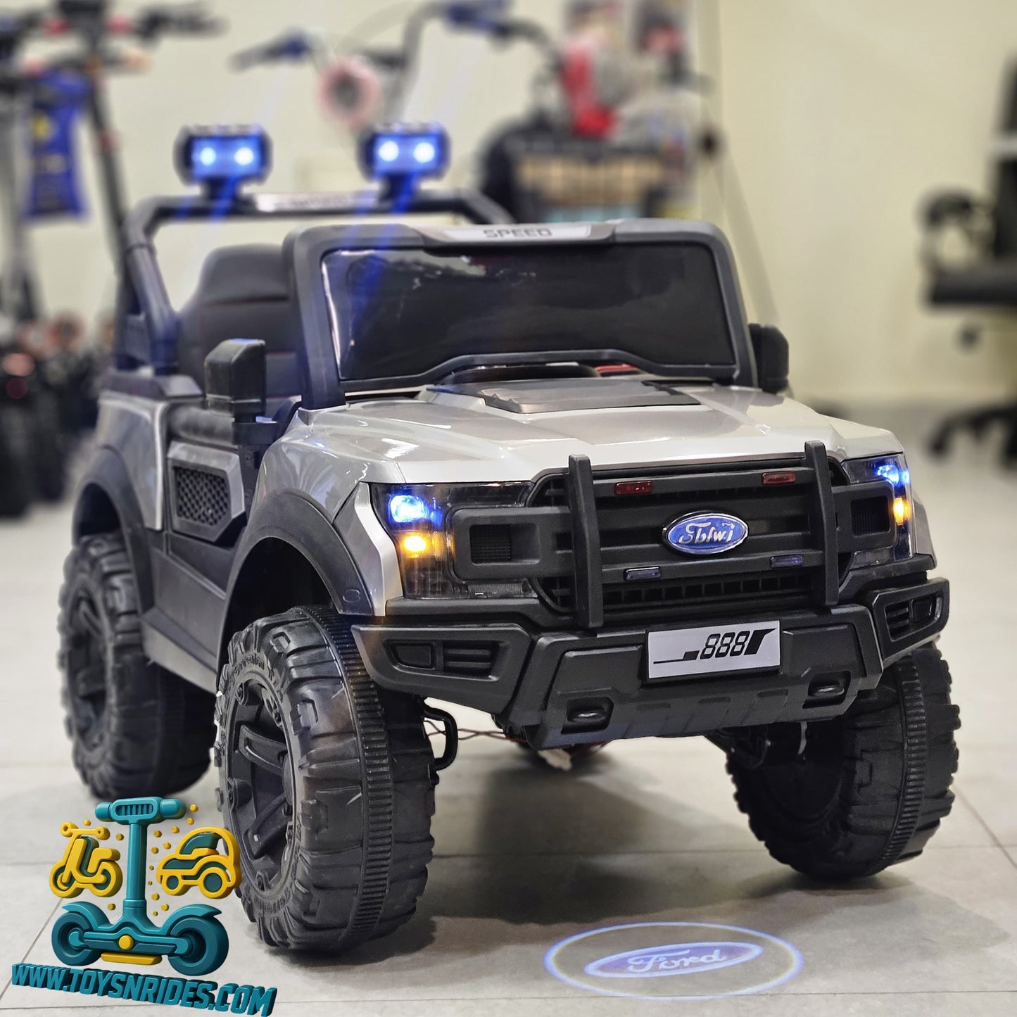 Ford Shape Kids Battery-Operated Remote Control Jeep – 12V Kids Battery Car with Music, Lights, and Swing System | TOYSNRIDES-Toysnrides.com