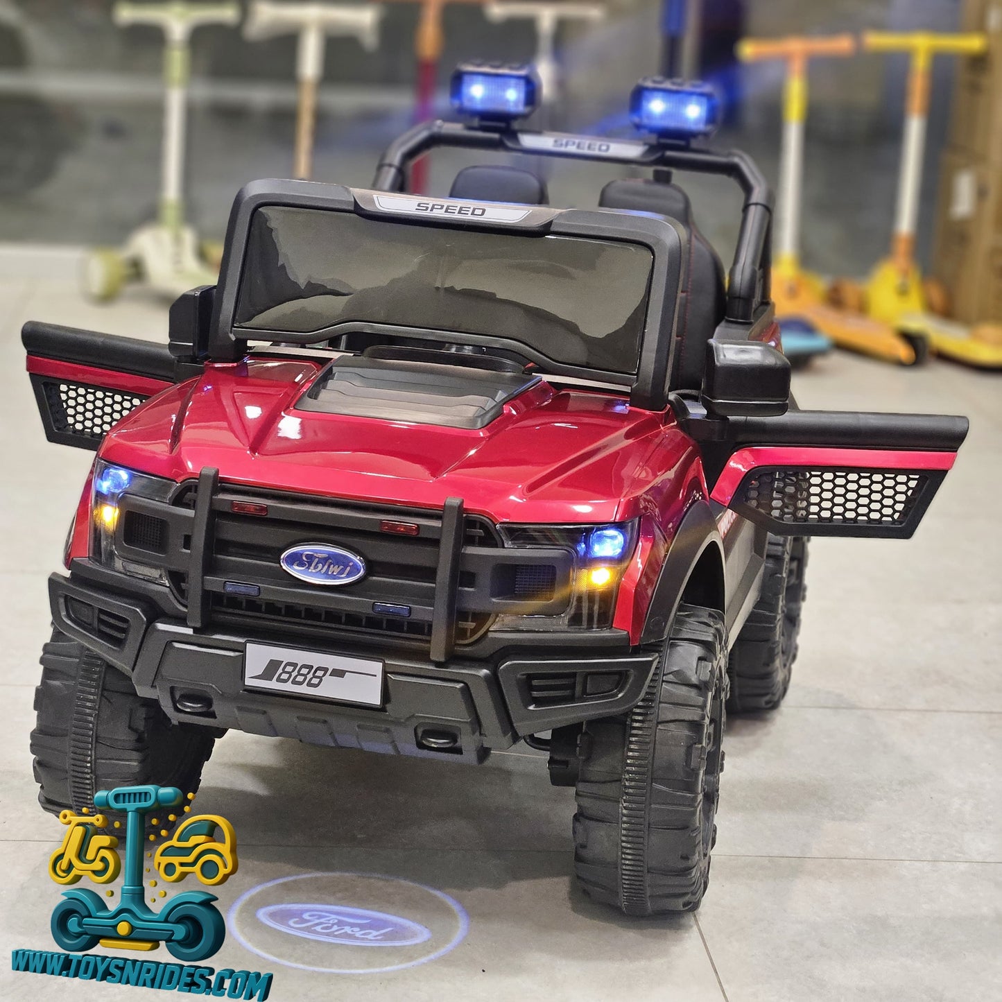 Ford Shape Kids Battery-Operated Remote Control Jeep – 12V Kids Battery Car with Music, Lights, and Swing System | TOYSNRIDES-Toysnrides.com