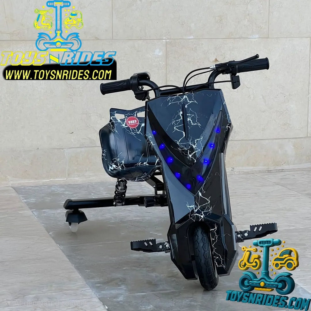 Kids 3 Wheel Electric Drift Scooter 36V Lithium Battery – Stunt Drift Bike with LED Lights, Bluetooth & Adjustable Size