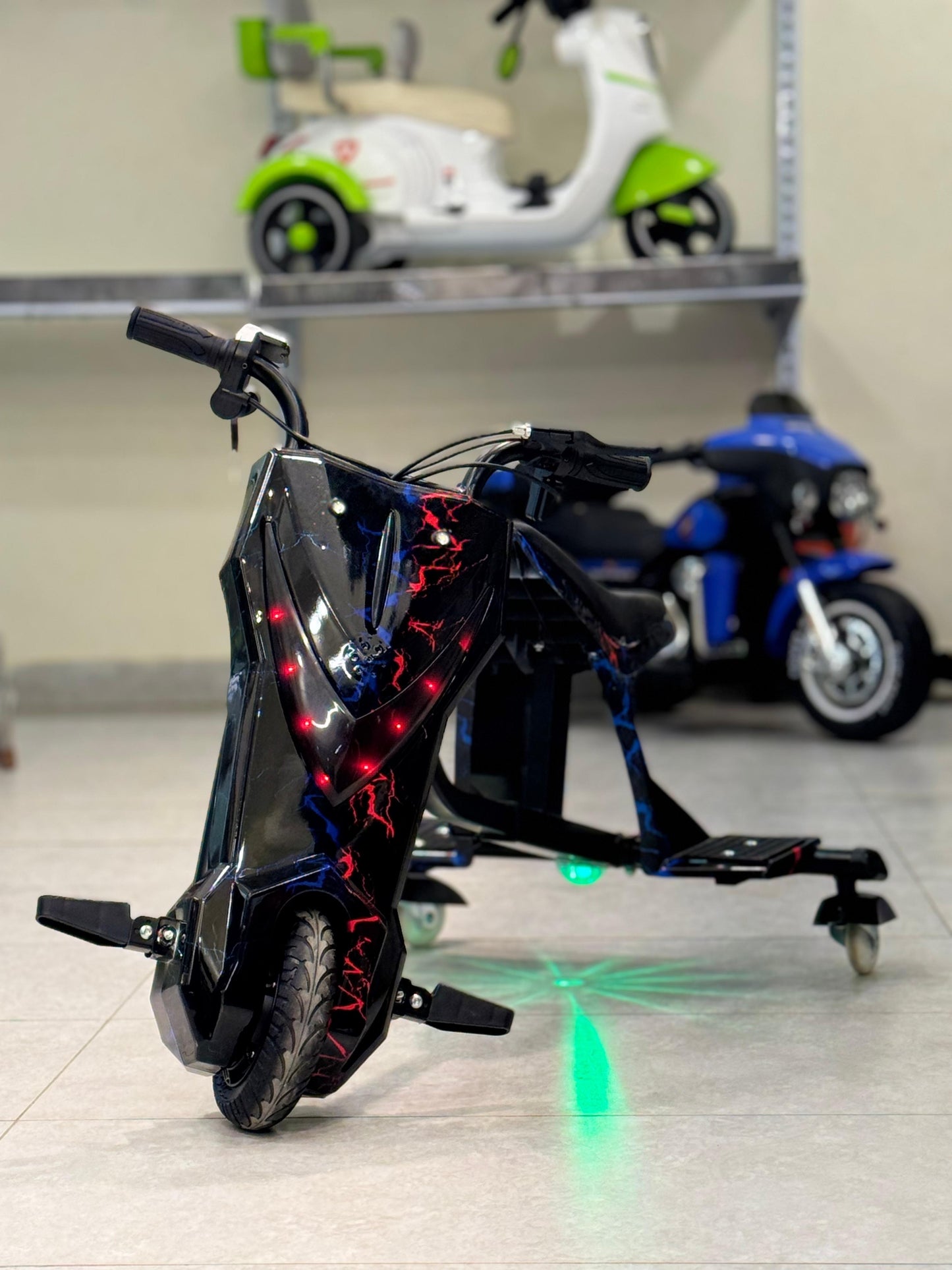 Kids 3 Wheel Electric Drifting Scooter Ride On Bike with High Seat, LED Lights & Rechargeable Battery bike